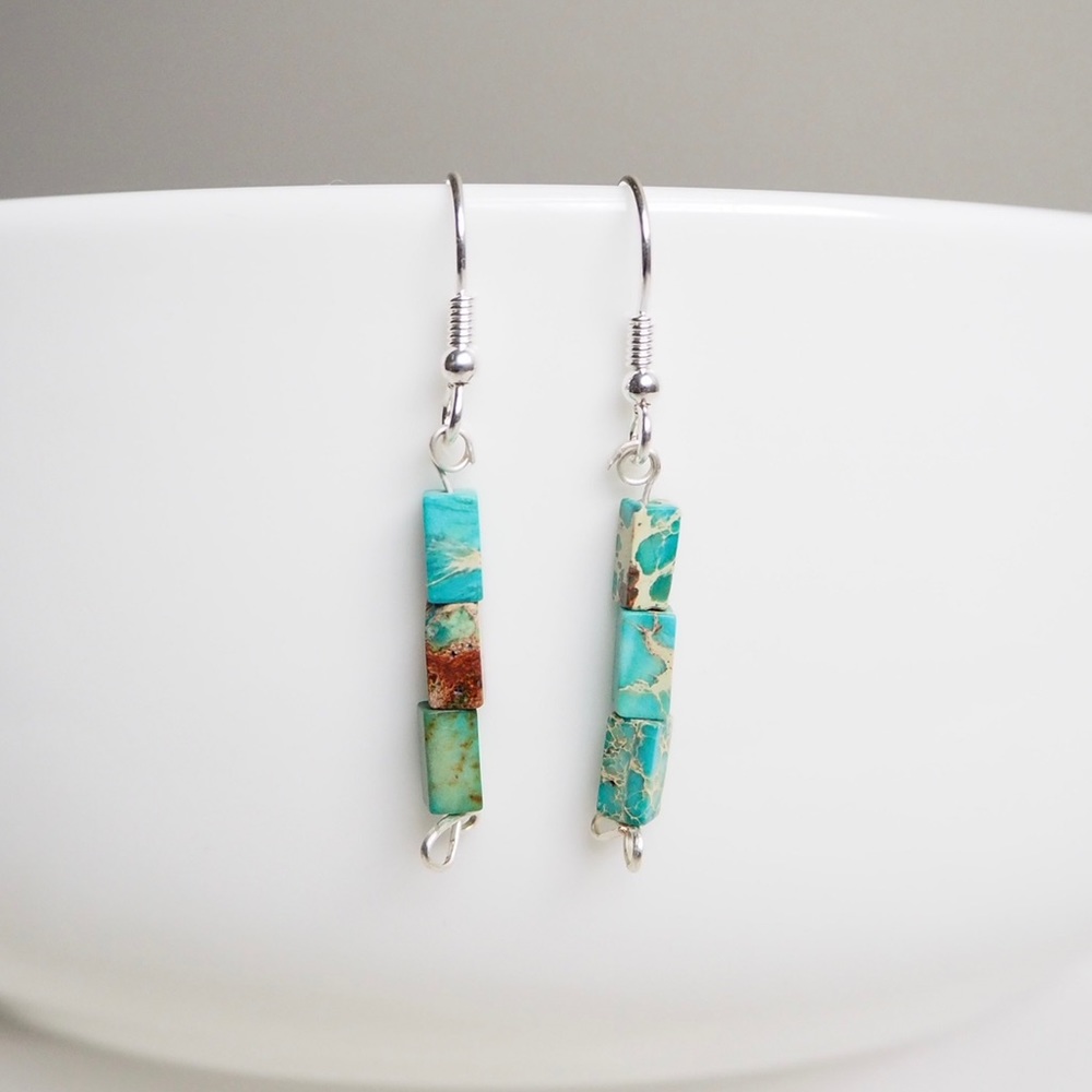 Gemstone Blue Imperial Jasper Silver Drop Earrings
